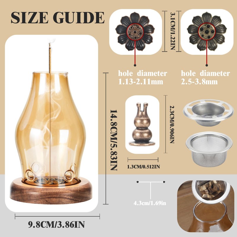 Glass Incense Holder for Sticks, Wooden Incense Stick Holder with