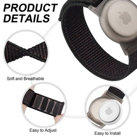 Meliya Nylon AirTag Bracelet for Kids, 2 Pack Nylon Watch Bands Compatible with AirTag, Adjustable Anti Lost Wristband for Toddler Child Elders Small Large (Black+Blue, Large (5.1"-7.4"))