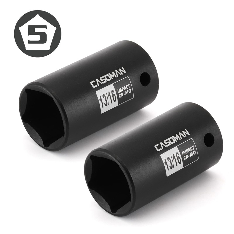 CASOMAN 2PCS 3/8" Drive 13/16" 5-Point Impact Grade Utility Socket,