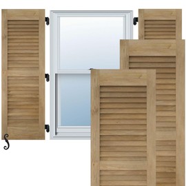 18"W x 47"H Americraft Two Equal Louver Exterior Real Wood Shutters (Per Pair), Unfinished