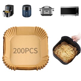 Backpapier für Heißluftfritteuse 200 Stück, Airfryer Backpapier 20-24 cm Antihaft Ölfest Luftfritteuse Pergamentpapier für Heißluftfritteuse Ofen Mikrowelle