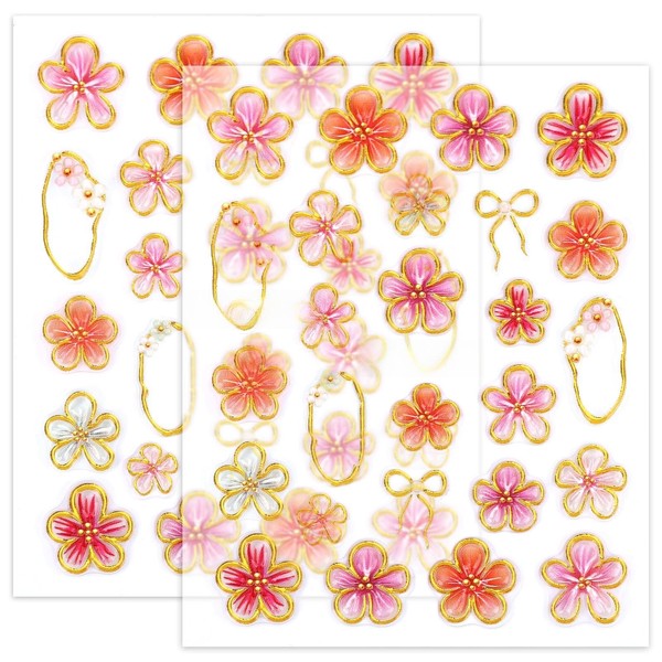 2 Stück 5D Geprägt Blumen Nagelaufkleber, Selbstklebend Sommer Florale Nagelsticker