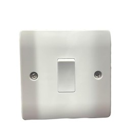 Light Switch, 1 Gang 2 Way, 250V 10A, 85mm x 85mm, White, Curved Design with Screws and Screw Caps - 1 Light Switch