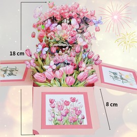 JanYoo 3D Pop Up Card Tulip Bouquet Greeting Card, Mother's Day Party Greeting Card Cards with Envelopes, 3D Bouquet Greeting Card for Mum, Women, Family and Friends