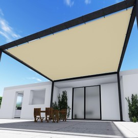 TANG 12' x 12' Waterproof Shade Cloth with Grommets, Sun Shade Sail Rectangle Straight Side, 260 GSM UV Block Fabric Patio Canopy for Deck Carport Backyard Pergola Cover, Beige
