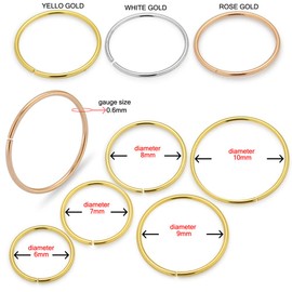 AZARIO LONDON 14K Yellow Gold 22 Gauge - 10MM Diameter Seamless Continuous Open Hoop Nose Ring Nose Piercing