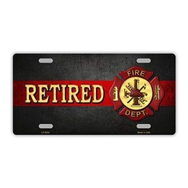 License Plate, Metal Vanity Tag Cover, Retired Fire Department, Firefighter, 12" x 6"