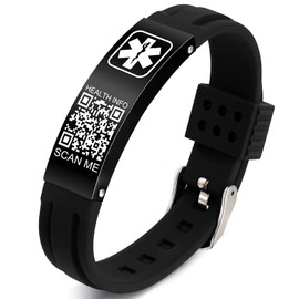 Theluckytag Medical Bracelets for Men Women with QR Code Medical Alert ID Bracelets - Silicone Waterproof Wristband Fits Wrists Up to 8'' - More Space Custom Emergency Info