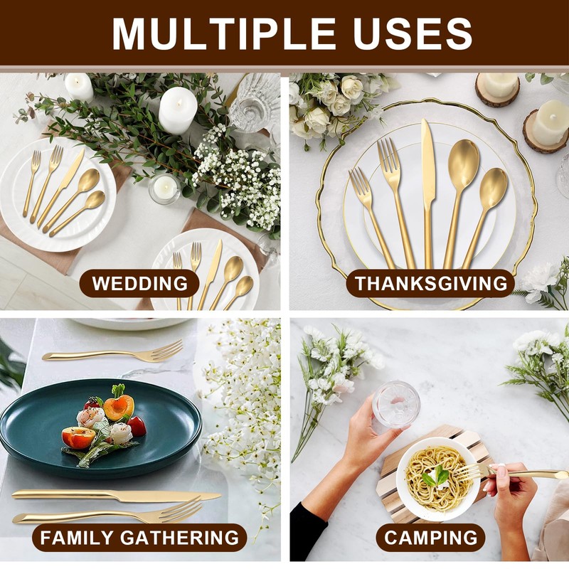 Gold 20-Piece Silverware Set with Handle, Stainless Steel Flatware Set,