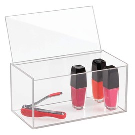 InterDesign Clarity Cosmetic Organizer with Lid for Vanity Cabinet to Hold Makeup, Beauty Products - 10cm Tall, Clear