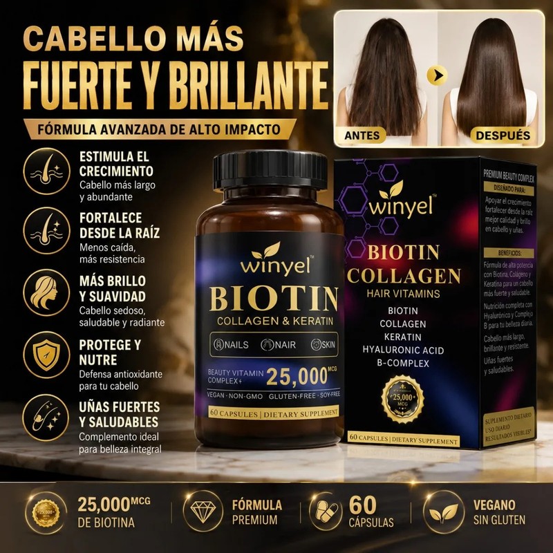 Biotina Con Colágeno Queratina Ácido Hialurónico 60 Caps
