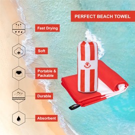 4Monster Beach Towel with carry bag Sand Proof Beach Towel Oversized Quick Dry Beach Towel for Adults Hiking Yoga Gym Sports Swimming Camping Fitness Bath Holiday (Stripe-red, L: (90 X 200 cm))