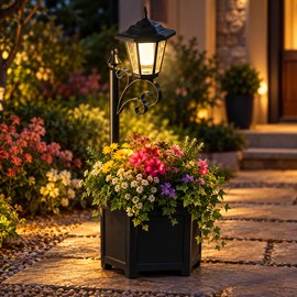 Solar Outdoor Lights with Flower Planter Box – Vintage LED Lantern with Auto On/Off and IP44 Weather Resistance for Garden, Patio and Yard