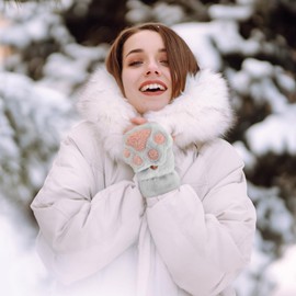 AffeGifts Cat Paw Gloves, Cosplay, Plush Therian Gloves, Cute Half Finger Cat Gloves, Fingerless Gloves, Women's Winter Gloves for Women and Teenage Girls, Grey (grey 2)