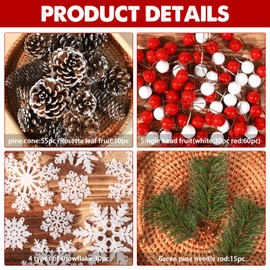 hatisan 200PCS Christmas Pine Cones Berry Pine Branch Snowflakes Set Christmas Decorations for DIY Crafts Home Table Gift Party Supplies, Assorted Sizes