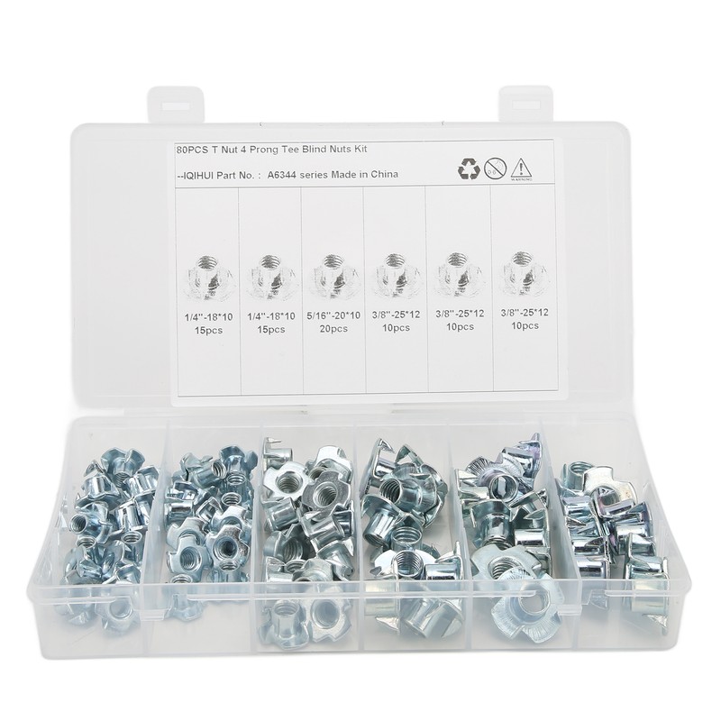 80Pcs T Nuts Carbon Steel Galvanized Layer Rust Resistant Sturdy