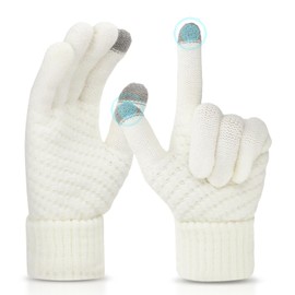 Abeillo Women's Winter Warm Touchscreen Gloves, Thermal Knit Soft Fleece Lined Glove Winter Texting Gloves Elastic Cuff Glove(White)