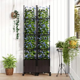 Adjustable Height 87-Inch Tall Raised Garden Bed with Lockable Wheels Plant Box Trellis Garden SuppliesColor: Brown+Black Color