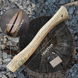 Replacement Axe Handle for Camping Gardening Axe, 13in Hickory Hatchet Handle Replacement with Wooden and Steel Wedges Camping Essentials (Black, 13in)