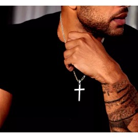 Fashion Jewelry Large Cross CHRISTIAN PROTECTION Pendant on 925 Sterling Silver 24" Necklace Men
