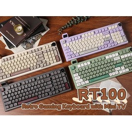 EPOMAKER RT100  95% Retro Mechanical Keyboard with Knob and Mini Display - Specification: Retro White/ANSI layout/Wisteria Linear Switch