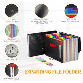 Vanulee 25 Pockets File Organiser Box File Folder,Document Organiser Concertina File Expanding Filing Folders for A4 Paperwork,Paper Bills Receipt Organiser,Coloured