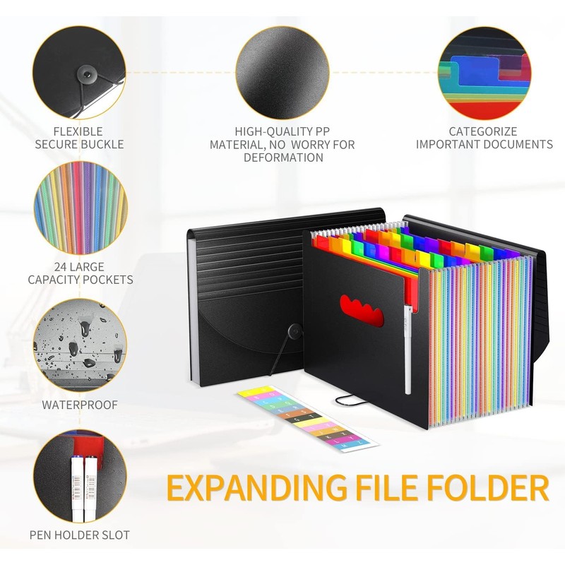 Vanulee 25 Pockets File Organiser Box File Folder,Document Organiser Concertina