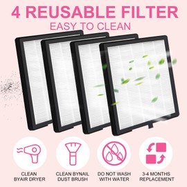 Nail Dust Collector Filters of 2 Pack Nail Dust Suction Collector Replacement Filter with Nail Art Dust Powder Remover Brush (7‘’*6.9‘’*1‘’, Count, 4)