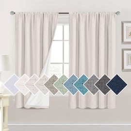 H.VERSAILTEX Linen Look 100% Blackout Curtains 63 Inches Long for Bedroom Full Light Blocking Rod Pocket Linen Textured Thick Window Curtain Drapes with White Backing, Ivory, 2 Panels