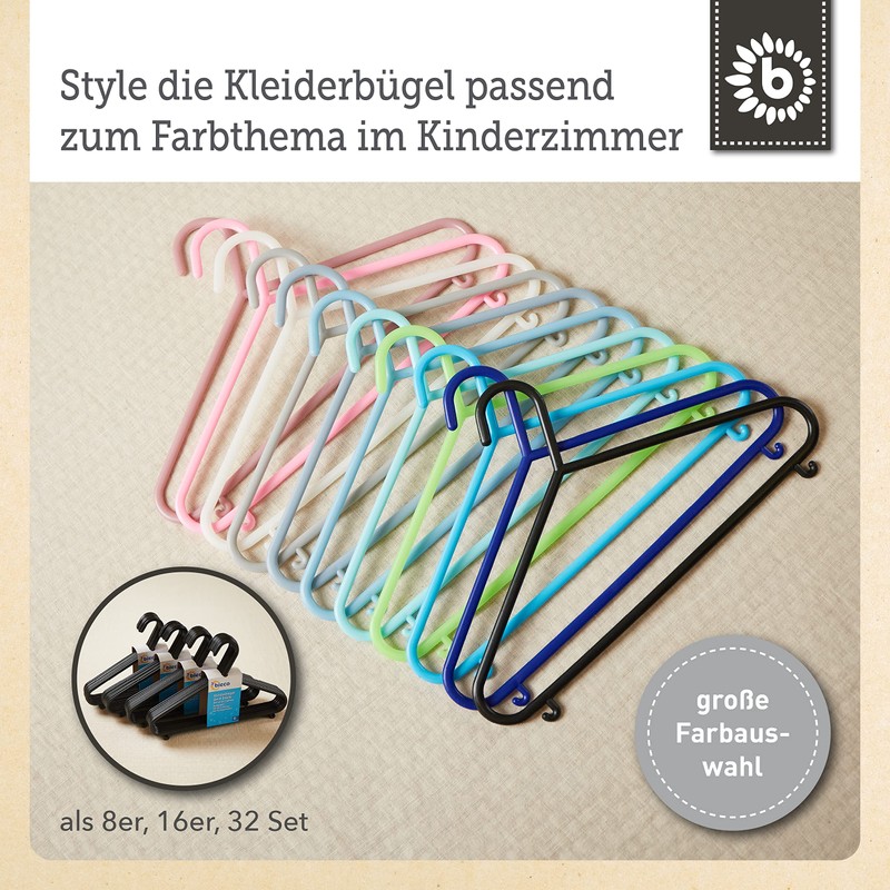 Bieco Children's Coat Hangers, Plain Colours, Packs of 8/16/32