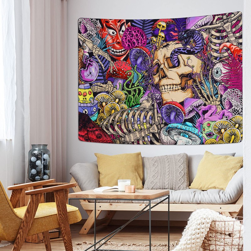 Skull Tapestry Mushroom Tapestry Skeleton Tapestry Aesthetic Tapestry Colorful Tapestry