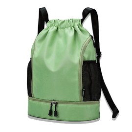 RainFlowwer Waterproof Drawstring Gym Bag with Shoe Compartment – Large Sports Backpack for Men & Women, Durable Drawstring Backpack for Travel, Gym, Hiking & Daily Use (Green)