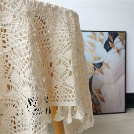 BMIDRUT Beige Crochet Doilies Tablecloths Square Vintage Lace Cotton Tablecloths Table Cover Table Topper Wedding Home Party Decoration (120x120 cm/47x47 Inch)