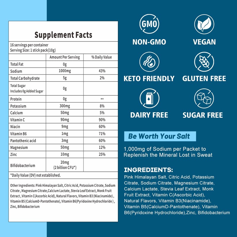 Electrolyte Powder Packets with 2 Billion CFU Probiotics - 1000mg