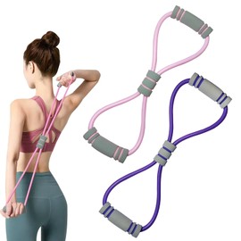 2 Pcs Resistance Bands With Handles,Resistance Band Women Yoga Fitness Back Shoulder Arm Exercise Equipment Muscle Stretch Rope 8-Shaped Portable Elastic Workout Strap for Men Women's(Pink+Purple)