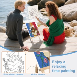 Jekyeroyme 2 Pack Paint and Sip Kit, Couples Painting Kit Date Night, Romantic Roses & Wine Pre Drawn Canvas for Adults Party Supplies Valentine Gifts 8" x 10"