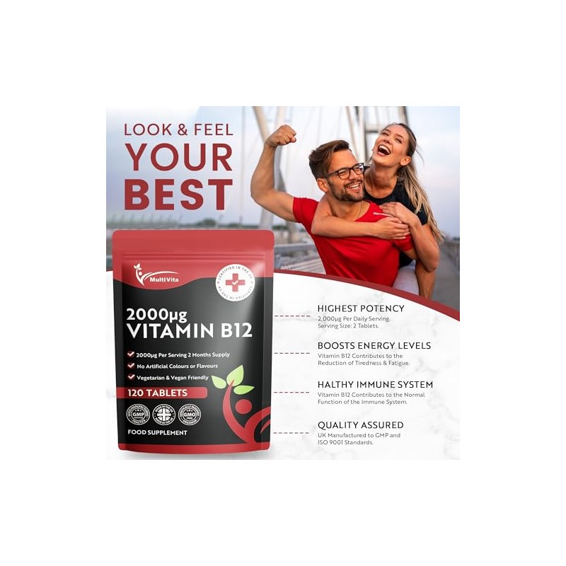 Vitamin B12 Tablets 2000mcg – High Strength Methylcobalamin Form –