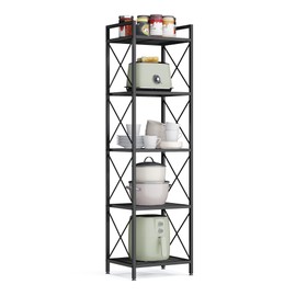 SONGMICS 5-Tier Metal Storage Rack, Shelving Unit with X Side Frames, Dense Mesh, 12.6 x 15.7 x 57.3 Inches, for Entryway, Kitchen, Living Room, Bathroom, Industrial Style, Ink Black UBSC145B01