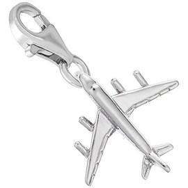 Sterling Silver Airplane Charm with Lobster Claw Clasp, Charms for Bracelets and Necklaces
