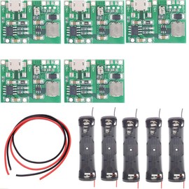 Youmile 5-teiliges 4,3V-27V-Charging Discharge-Modul Einstellbares Step-Up-Modul+18650-Batteriehalter mit roten und schwarzen Linien für 18650-Lithiumbatterie Mobile Power Protection-Leiterplatte