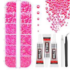 Rhinestones Bedazzling Kit: 3Pcs 10ml B7000 Jewelry Glue for Nail Art Rhinestones for Crafting Multi-Size and Flatback Jelly AB Rose Red Gems Makeup and DIY Crafts