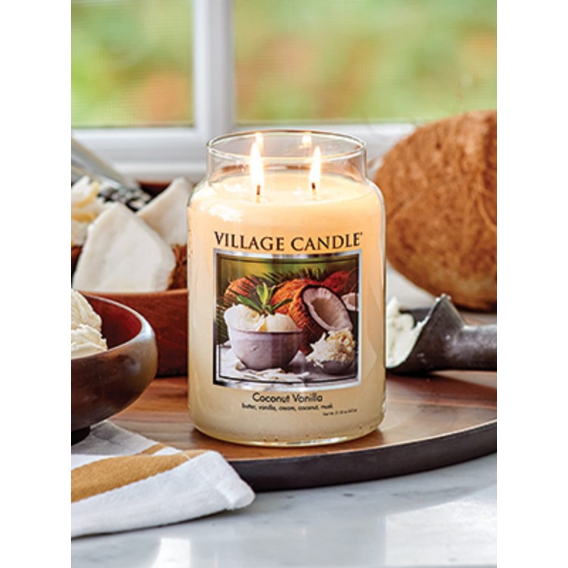 Village Candle Coconut Vanilla Large Glass Apothecary Jar Scented Candle,