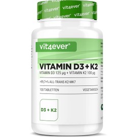 Vitamin D3 + K2 Depot - 100 Tabletten - Premium Rohstoff: 99,7+% All-Trans (K2VITAL® von Kappa) - Mit 5000 I.E. Vitamin D3 pro Tablette - Laborgeprüft - Hochdosiert