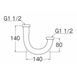SANEI [Wide U Pipe for Washrooms] For Pipe Diameter 1.5 inches (38 mm) H70-670-38X140