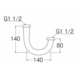 SANEI [Wide U Pipe for Washrooms] For Pipe Diameter 1.5 inches (38 mm) H70-670-38X140