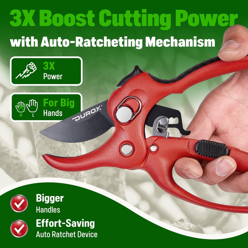 DUROX - Ratchet Pruning Shears, Garden Shears with 3X Cutting