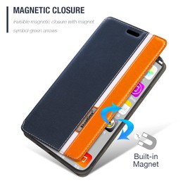Shantime Classic Stripes Faux Leather Flip Case Compatible with AGM Glory Pro 5G, Invisible Magnetic Cover with Card Slot, Contrast Color Design(Blue)