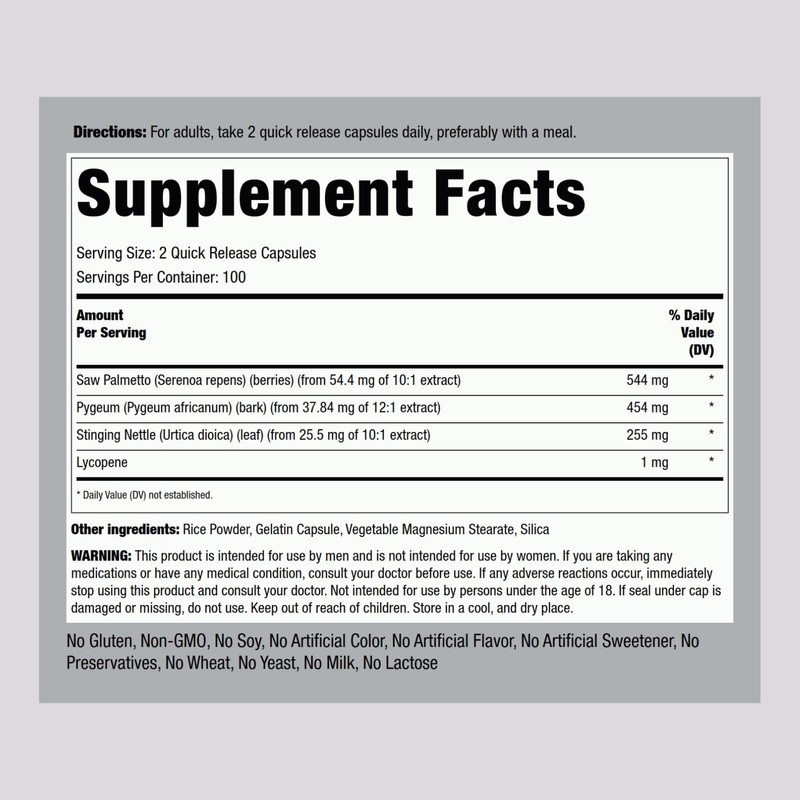 Piping Rock Prostate Supplement for Men | 200 Capsules |