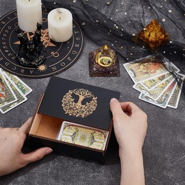 UNICRAFTALE Tarot Card Box Small Tarots Card Storage Case Tree of Life Printed Tarot Holder Wooden Jewelry Box for Dice Home Decor Crystal Stones Witchcraft 3.27"x5.24"x2.05"