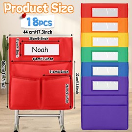 gisgfim 18 Pcs Chair Pockets for Classroom 19 x 17 inch Seat Sacks for Classroom Chairback Pocket Chart 3 Pockets Chairs Seat Back Organizer with Name Tag for School Home Classroom Supplies(Colorful)